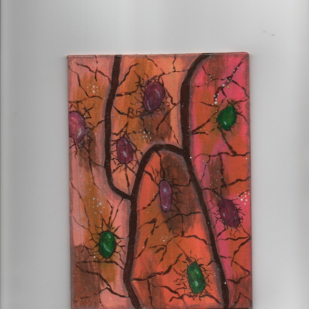 Brown and Green Jewel Painting with Rock Patterns
